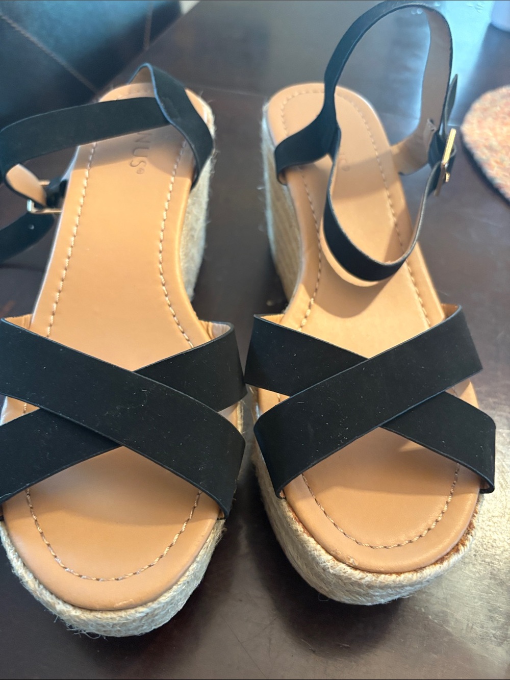 Black Strappy Espadrille Wedge Sandals - Women